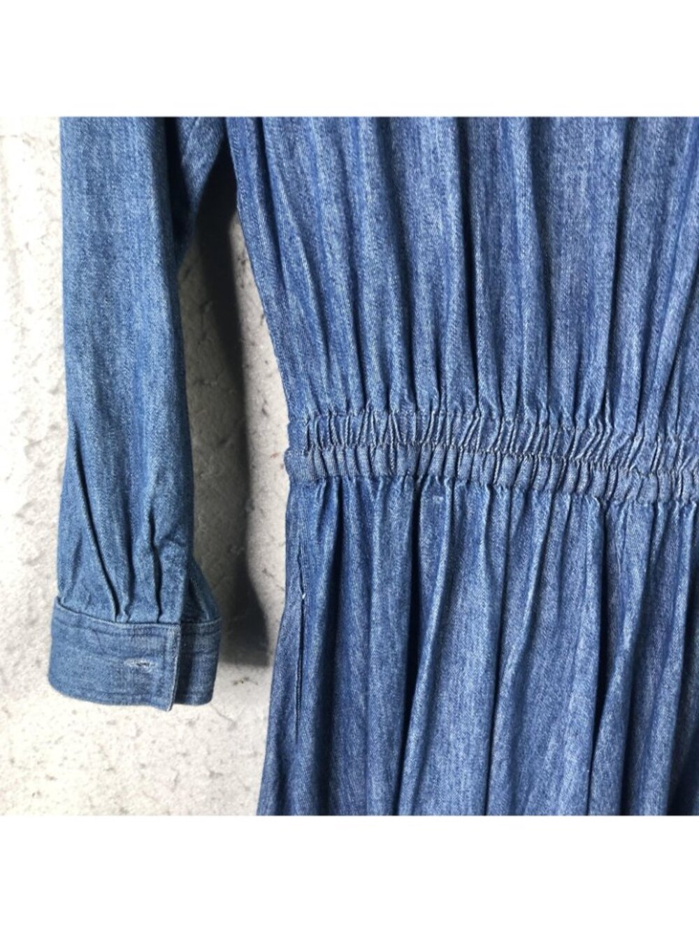Western Denim Dress Womens L Blue Maxi Crochet Collar Boho Farmhouse Modest - Picture 15 of 16